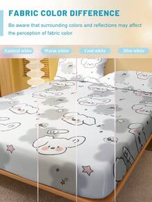 1件可爱卡通小狗图案印花磨毛床笠，卧室印花床罩，床上用品（不含枕套） - 彩色 - 查看 5