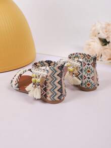 1 Pair Embroidered Vintage Tassel Bohemian Roman Toe Travel Sandals, Summer - Brown - View 5