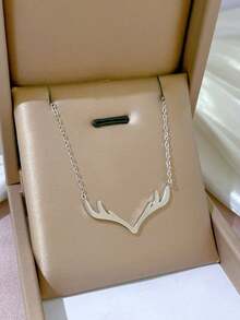 1pc Luxury Stainless Steel V-Shaped Deer Antler Necklace, Suitable For Men And Women, Elegant For Party, Holiday, Daily Wear, Wonderful Gift For Valentine's Day, Birthday - Multicolor - View 5