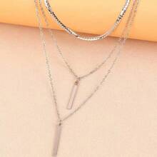 Women's Triple Necklace With Choker And Rectangular Pendant Details - Bạc - Xem 2