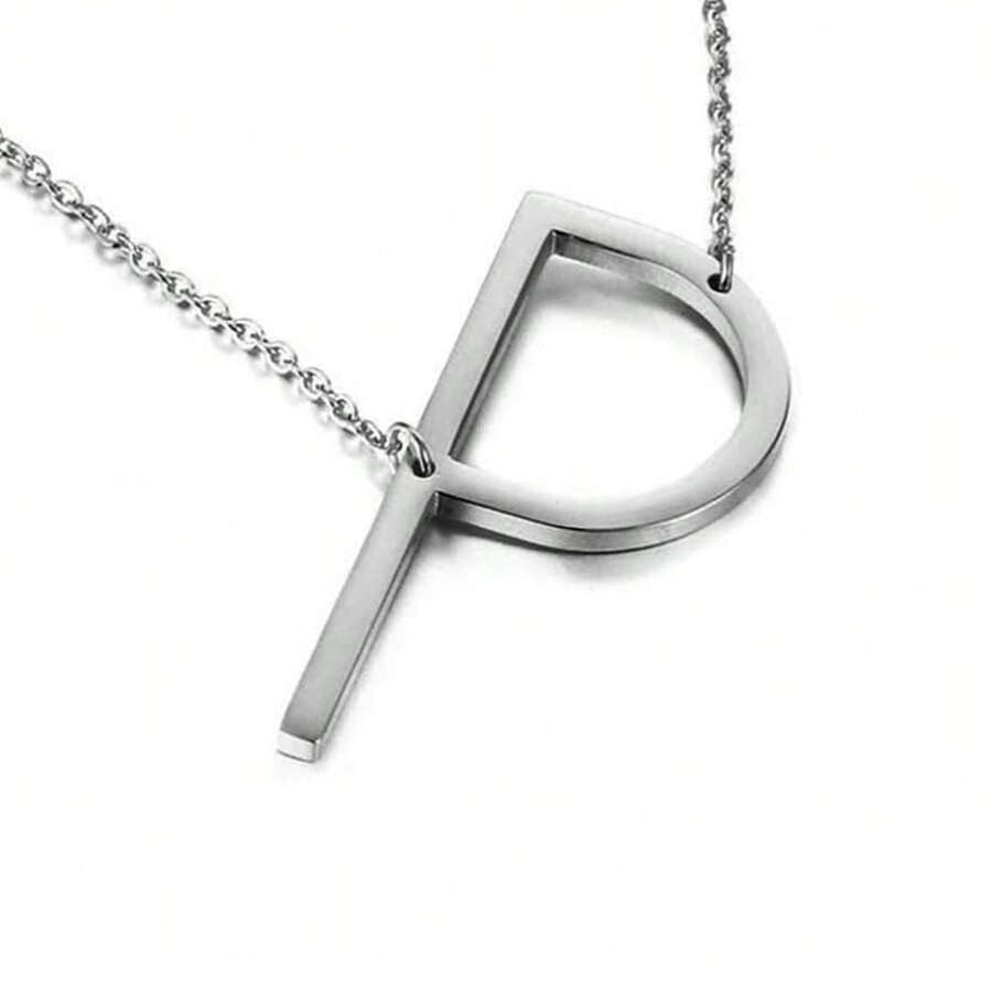 MOMOL Sideways Initial Necklace 18K Gold Plated Stainless Steel Large Big Letters Pendant Necklace Script Name Monogram Necklaces For Women,P - P - View 1