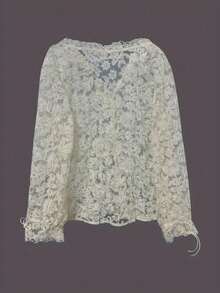 Delicate Lace Crochet Hollow Out Blouse - Apricot - View 5