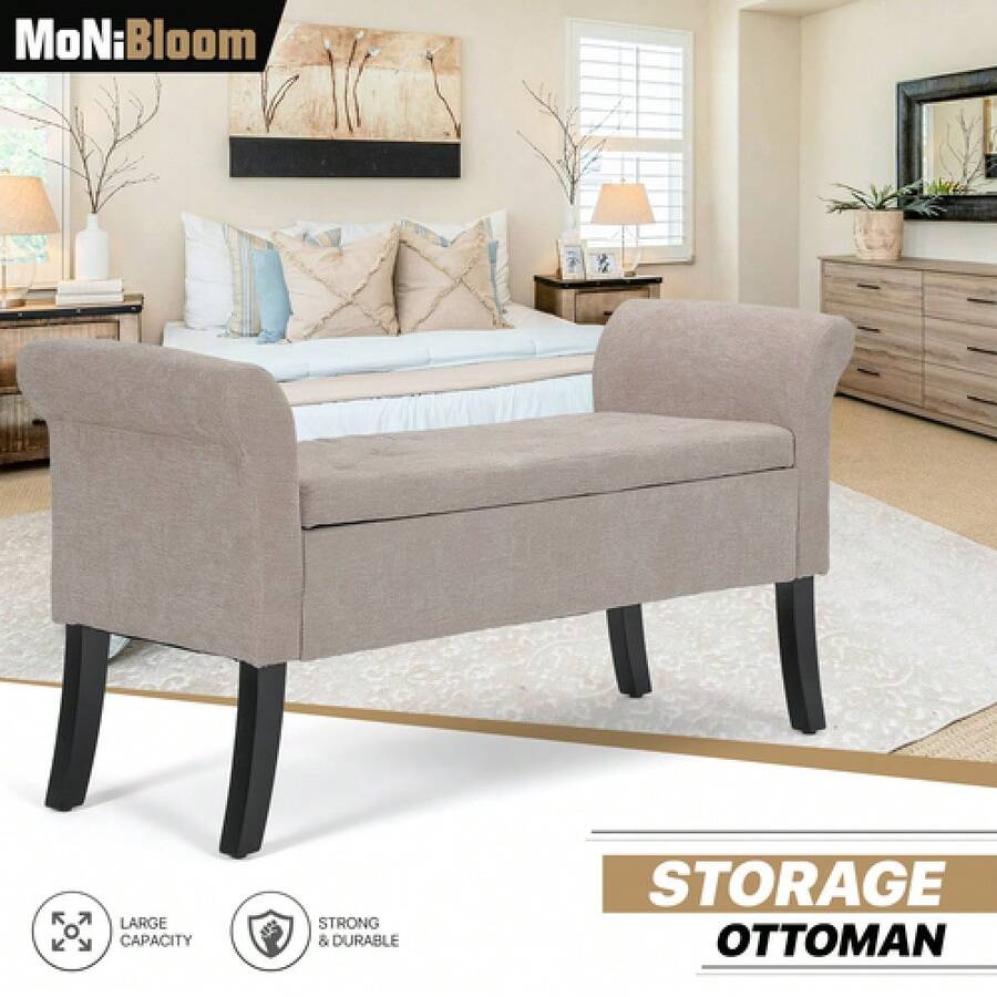 25 Beige Storage Rectangle Living Room Bedroom Lift Top Footstool/Arms - 1 - 查看 1