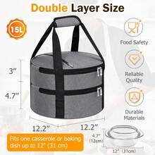 ‌1 Pc Insulated Casserole Carrier Bag Grey Elegant Leakproof Food Container For 12.5 Inch Baking Dishes Pies Hot Cold Meals Multi-Use Portable With Handles For Women Men Gifts Picnic Party Office Potluck Travel Family Gathering‌ - 灰色的 - 查看 2
