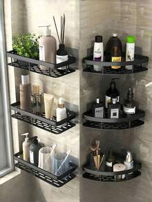Wall-Mounted Corner Bathroom Storage Rack, Laundry Storage Rack, Perfectly Fitting Into Bathroom And Kitchen Corners, No Drilling Required, Won't Damage, Keeps Walls Clean, Suitable For Tiles, Glass, Smooth Floors, Etc. Ideal For Storing Bathroom Toiletries And Shampoo Bottles, Kitchen Condiments, Etc.