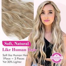 Clip In Hair Extensions, 20" One Piece Hair Extension Clip In Wefts Long Thick Beach Wavy Natural Soft Synthetic Hairpieces For Women, Medium Blonde With Highlights,MediumBlondewithHighlight-Wavy - 中等金色挑染波浪捲髮 - 查看 3