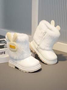 1 Pair Girl's Comfortable, Lightweight Rabbit Decor Fluffy Warm Snow Boots, Suitable For Everyday Outdoor Wear In Autumn/Winter - White - View 2