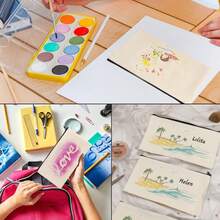 5/10/20/50 pièces Sacs à fermeture éclair en coton vierge DIY Sacs de rangement pour maquillage, cosmétiques, articles de toilette, papeterie, cadeaux - Beige - Voir 7