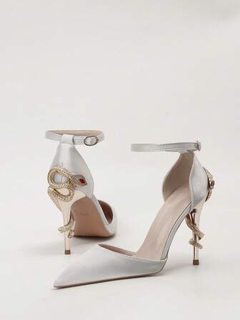 Elegant Metallic Floral Pointed Toe Slingback High Heel Pumps, Sexy Fashion Women Shoes