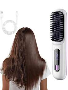 1pc Portable Wireless Hair Straightening Comb - USB Charging Travel Essential, 3-Speed Temperature Control, Copper Hot Plate For Smooth Styling, Women's Portable Hair Salon | Fashionable Modern Design | Mini Hair Straightening Machine - Multicolor - View 18