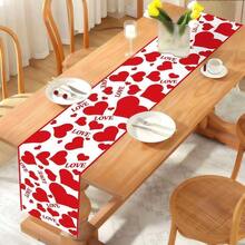 1 szt. – bieżnik walentynkowy z motywem czerwonego serca i motywem "Miłość" – romantyczna dekoracja stołu z motywem miłości, akcent w postaci czerwonego serca i motywu "Miłość", dekoracja na walentynkową kolację i do domu, bieżnik na stół na walentynki i prezent - Wielokolorowe - Zobacz 1