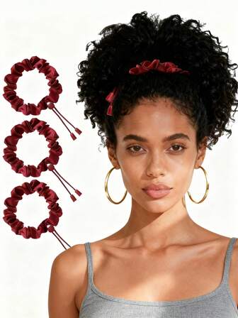 3条装可调节发圈，非洲泡泡缎弹性防滑柔软可调节马尾辫发圈，适合女性，厚实自然风格发圈，发绳，橡皮筋，发圈，发绳