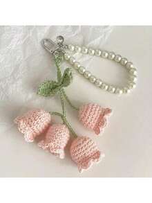 Handmade Crochet Lily Of The Valley Keychain – Bohemian Bag Charm, Backpack Or Gift Pendant, Unique Birthday & Party Gift, Pastel Floral Design, Crochet Flower Accessory - 紫色的 - 查看 4