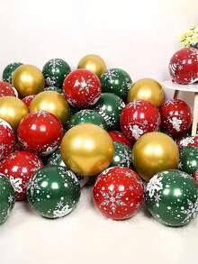 22 piezas Conjunto de globos de látex festivos - Rojo, Verde, Dorado, con diseños de Papá Noel, Árbol de Navidad, Campanas, Copos de nieve, adecuado para decoraciones de fiesta navideña
