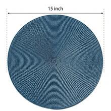 FunWheat Round Braided Placemats Set Of 6 Table Mats For Dining Tables Woven Washable Non-Slip Place Mats 15 In(Blue, 6pcs),Blue15inchessetof6 - Biru 15 inci set isi 6 - View 3