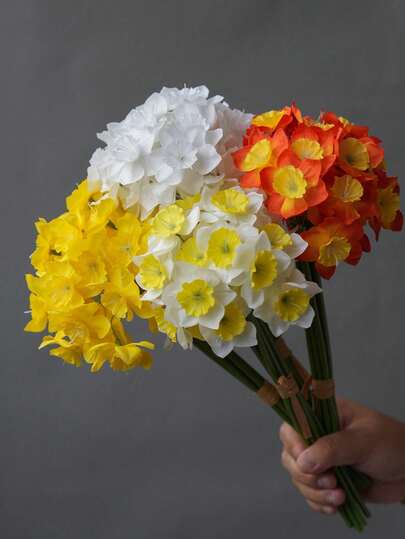 1 Bouquet Elegant 6-Head Daffodil Artificial Flower Arrangement, High-End Wedding/Living Room/Dining Table Decor, Luxury Faux Flower Bouquet