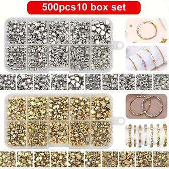 500颗CCB珠子套装，包含星星、心形、水滴形和刻面隔珠，适合珠宝制作，DIY手工套装，可制作独特的手链、项链和耳环，是圣诞节、感恩节、新年和复活节的理想礼物。