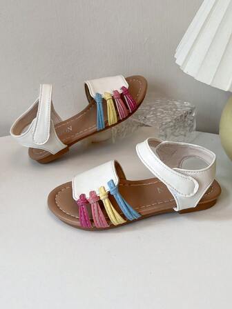 New Girls' Sandals, Cute Open-Toe Beach Shoes, Rainbow Stripe Decoration, Suitable For Beach, Travel Photography, School And Indoor Use