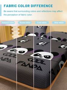 1件卡通可爱酷炫熊猫印花磨毛床笠，卧室印花床罩，床上用品（不含枕套） - 彩色 - 查看 5