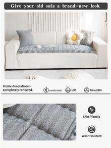 1 pieza Funda completa para sofá, nórdica de peluche acolchado 3D con cobertura completa de reposabrazos, antideslizante y apta para mascotas para sofás de 1 a 4 plazas - Gris - Ver 9