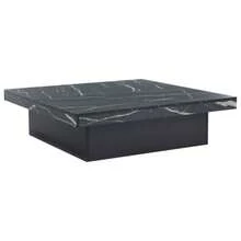 Modern Square Black Coffee Table With Marble Effect, 90 X 90 X 25 Cm – Four Drawers, Sliding Top, Maximum Load 30 Kg - Black - View 4