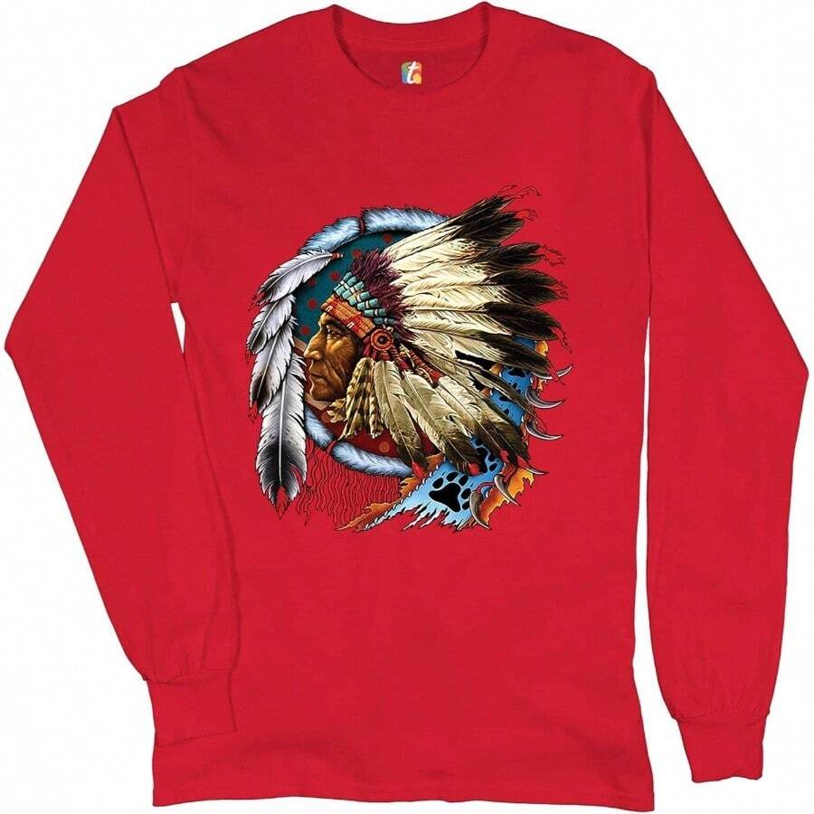 Chief - Camiseta de manga larga con cap de , atrapasueos indgenas - M + Rojo - - Ver 1