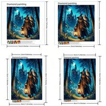 1套5D DIY钻石画套装，魔法森林巫师城堡夜景钻石画，圣诞节和万圣节装饰品 - 彩色 - 查看 7