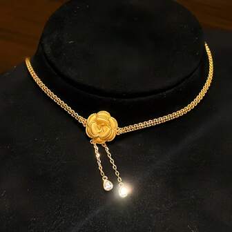 Collier pendentif à gland en zircone plaqué or 18 carats, style de palais de luxe pour femmes