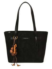 1 pièce Nouveau sac fourre-tout à une épaule de grand format, style affaires pour femmes. Sac à main minimaliste à la mode avec décoration florale, convient pour le bureau, les déplacements, les courses, les voyages - Noir - Voir 7