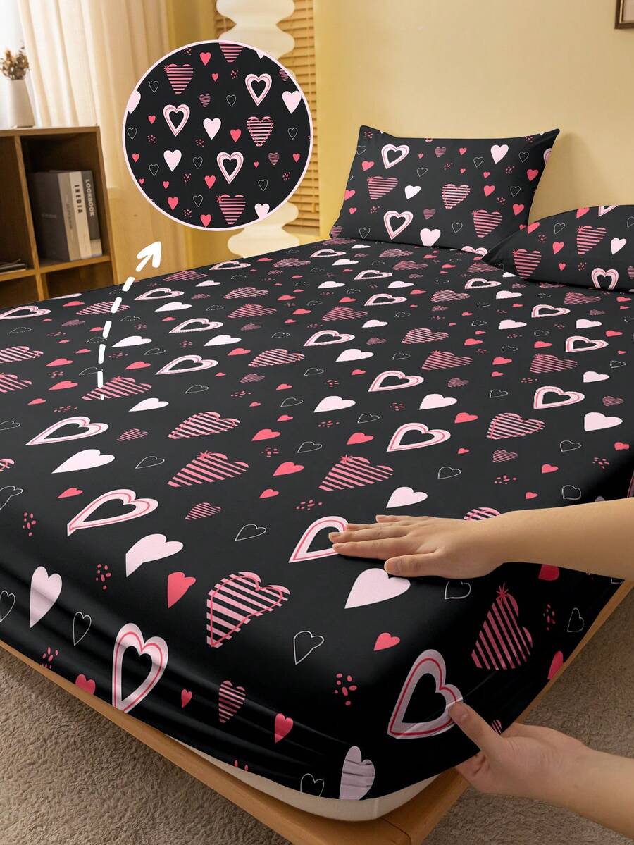 1 tấm ga trải giường in họa tiết hình trái tim hiện đại tối giản, chất liệu chải kỹ, vỏ chăn in họa tiết phòng ngủ, bộ đồ giường (Không bao gồm vỏ gối) - Nhiều màu - Xem 1