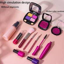 11pcs/Set Realistic Children's Pretend Makeup Toy Set, Including 3pcs Makeup Brushes, 2pcs Nail Polish, 1pc Lotion Bottle, 1pc Lipstick, 1pc 4-Color Eyeshadow, 1pc Square Eyeshadow, 1pc Round Eyeshadow, 1pc Mascara, Suitable For Kids Makeup Play, Simulating Mom's Makeup Scene, Great Birthday Gift For Little Girls - Multicolor - View 9