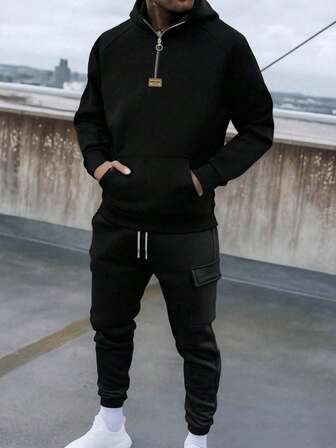男士休闲保暖连帽卫衣和运动裤套装