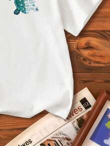 少女标语龟纹印花圆领短袖休闲百搭T恤 - 白色 - 查看 5