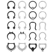 Mayhoop 16G 20Pcs Surgical Steel Nose Rings Septum Rings Captive Bead Rings Horseshoe Piercing Jewelry Cartilage Helix Daith Tragus Earring Hoop Lip Hinged Seamless Nose Hoop Ring For Women Men,Silver+Black - 銀色+黑色 - 查看 1