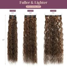 6PCS Clip In Hair Extensions- 24inch Black Brown With Highlight Hair Long Mermaid Waves Synthetic Clip On Hairpiece For Women,BlackBrownwithHighlight-Wavy - 黑棕色挑染波浪捲髮 - 查看 3