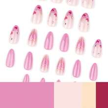 2026hot-Valentine's Day Eye Press On Nails - Pink French Tip Glitter False Nails, Magnetic Love Heart Nails, Date Night Glam Manicure Set - JP3848 - 查看 4