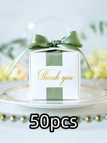 50 Stücke Hochzeitsbevorzugungen Geschenkbox Souvenirs Geschenkbox mit Schleife Süßigkeitenboxen für Geburtstags-Event Party Zubehör