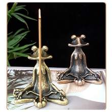 1pc Vintage Brass Meditation Zen Buddhist Frog Statue Trinket Copper Animal Sculpture Incense Burner Home Desk Decoration Tea Pet Best Gifts Birthday - Multicolor - View 4