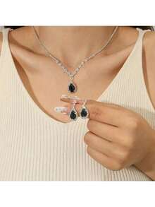 3-Piece Fashion Jewelry Set, Sparkling Luxury Evening Dress Accessories, Rhinestone Necklace And Earrings For Brides - 007-nsdz-4 - View 3