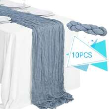 6pcs Set Gray-Blue Linen Table Runners, Boho Sheer Table Flags, Rustic Transparent Table Runners, Suitable For Wedding, Birthday, Baby Shower And Other Occasions Boho Dining Table Decor (Gray-Blue) - Dusty Blue - View 20