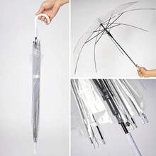 1 pieza Paraguas de boda transparente, mango blanco y apertura/cierre semiautomático - Paraguas de novia y dama de honor de 37 pulgadas, estructura con 8 varillas resistente, diseño a prueba de viento, adecuado para bodas, fotografía al aire libre, bailes de graduación y eventos formales - Paraguas transparente duradero y fácil de limpiar