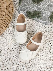 1 pereche de pantofi Mary Jane cu velcro, cu decor casual și fundă, pentru fete, potriviți pentru toate anotimpurile