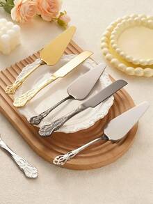 2pcs Vintage Royal Cake Serving Set, Elegant Stainless Steel Cake Knife And Cake Server, Polished Mirror Finish, Suitable For Dishwashing, Chrome Alloy, Tableware, Applicable For Wedding Decor, Halloween Decor, School Supplies, Bachelor Party, Kitchen Utensils, Kitchen Accessories, Party Supplies, Travel Set, Gifts, Birthday Party, Graduation, Cooking Utensil Set - Multicolor - View 3