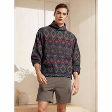 GURUNVANI - Sudadera con capucha para hombre, estilo tnico, jacquard con capucha y patrn azteca, estilo clsico, - Rojo - + CH - Ver 5