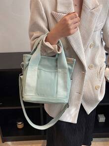 2025 时尚休闲帆布宽肩带斜挎包 - 綠色 - 查看 5