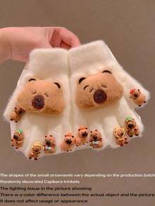 Cute Winter Gloves For Women, Decorated With Adorable Capybara Design, Comfortable And Warm For Autumn/Winter, Fingerless, Suitable For Cycling, Great Gift Option, Winter Christmas Small Gift, Holiday Decor Warm Gloves Christmas Decorations Home Christmas Gifts Christmas Decor - Multicolor - View 8