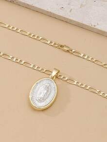 1pc Elegant Women's Jewelry Double-Sided Embossed Necklace With Virgin Mary Cross Pendant, Unique Design Choker For Daily Wear