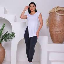 Women's Long Line Tank Top With Opening, Sizes P To GG, Gym/Fitness - 白色 - 查看 3