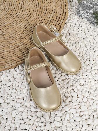 1 Pair Girls' Casual Bow Decor Flat Hook And Loop Mary Jane Shoes, Suitable For All Seasons