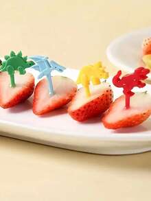 10pcs/20pcs/30pcs/40pcs/50pcs Jurassic Fruit Forks, Random Colors Bento Dessert Forks, Made Of ABS Material, Suitable For Lunch Box, Bento Box, Party Snacks - Multicolor - View 4